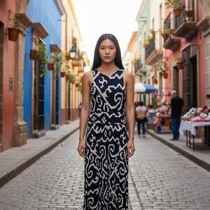 Maeve Women’s Blue and White Maxi Dress Sleeveless Size XS Aztec Paisley